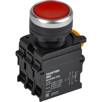 Кнопка с подсветкой и фиксацией IEK MASTER MI-BT60-11TD-33-11-K04 d=22мм 1NO+1NC красная