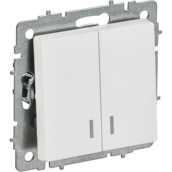 Выключатель 2-клавишный IEK СП BRITE R-V20-1-10-K91 ВС10-2-1-БрАБ 10А с индикацией механизм арктич. белый BR-V20-1-10-K91