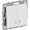 Выключатель 2-клавишный IEK СП BRITE R-V20-1-10-K91 ВС10-2-1-БрАБ 10А с индикацией механизм арктич. белый BR-V20-1-10-K91