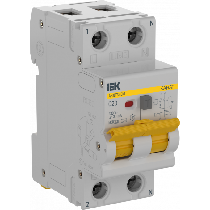 Выключатель автоматический дифференциального тока IEK KARAT KA-VD14-1-020-C-030-AC 20А 30мА тип A АВДТ32EM